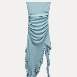 Zara Strapless Ruched Dress in Light Blue